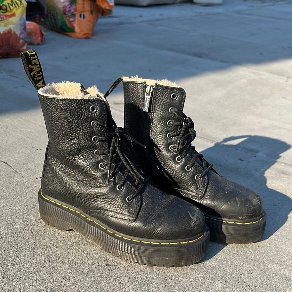 Dr. Martens Black Leather Boots with Cream Lining